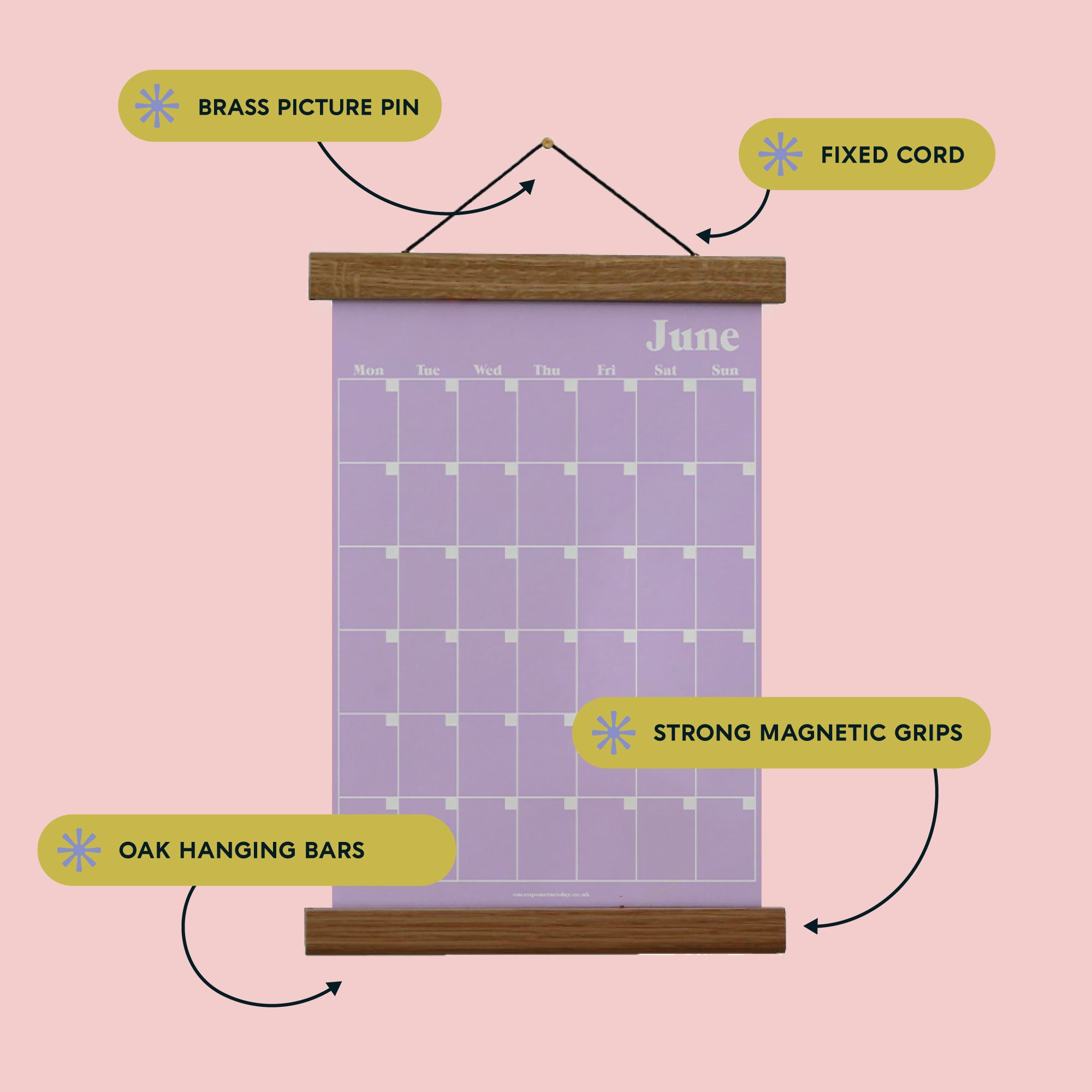 Oak wall planner hanger, A4 size, magnetic strips, string hanger. 