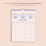 Close-up of 2025–2026 Academic Calendar Layout – Ocean Inspired Artwork, Monday Start Grid, Recycled Paper