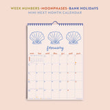 Close-up of 2025–2026 Academic Calendar Layout – Ocean Inspired Artwork, Monday Start Grid, Recycled Paper