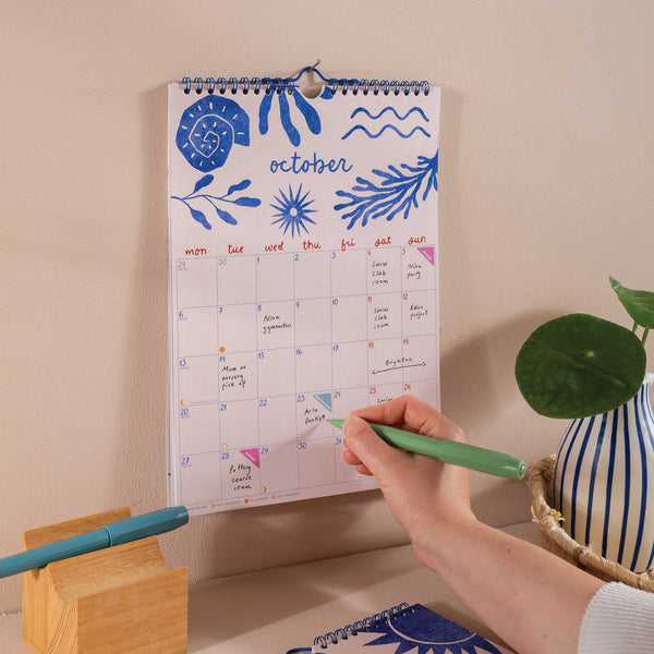 Close-up of 2025–2026 Academic Calendar Layout – Ocean Inspired Artwork, Monday Start Grid, Recycled Paper