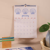 Close-up of 2025–2026 Academic Calendar Layout – Ocean Inspired Artwork, Monday Start Grid, Recycled Paper