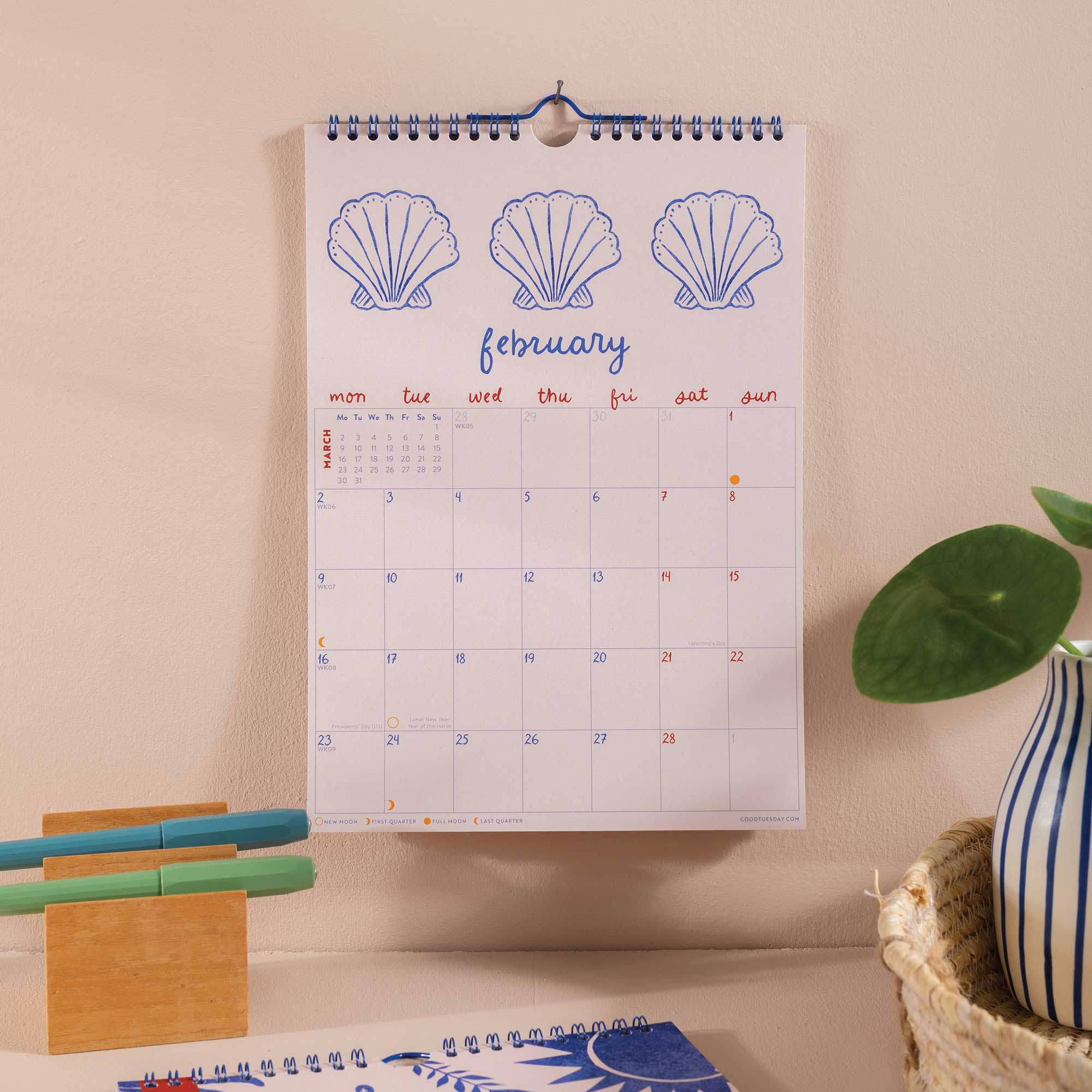 Close-up of 2025–2026 Academic Calendar Layout – Ocean Inspired Artwork, Monday Start Grid, Recycled Paper