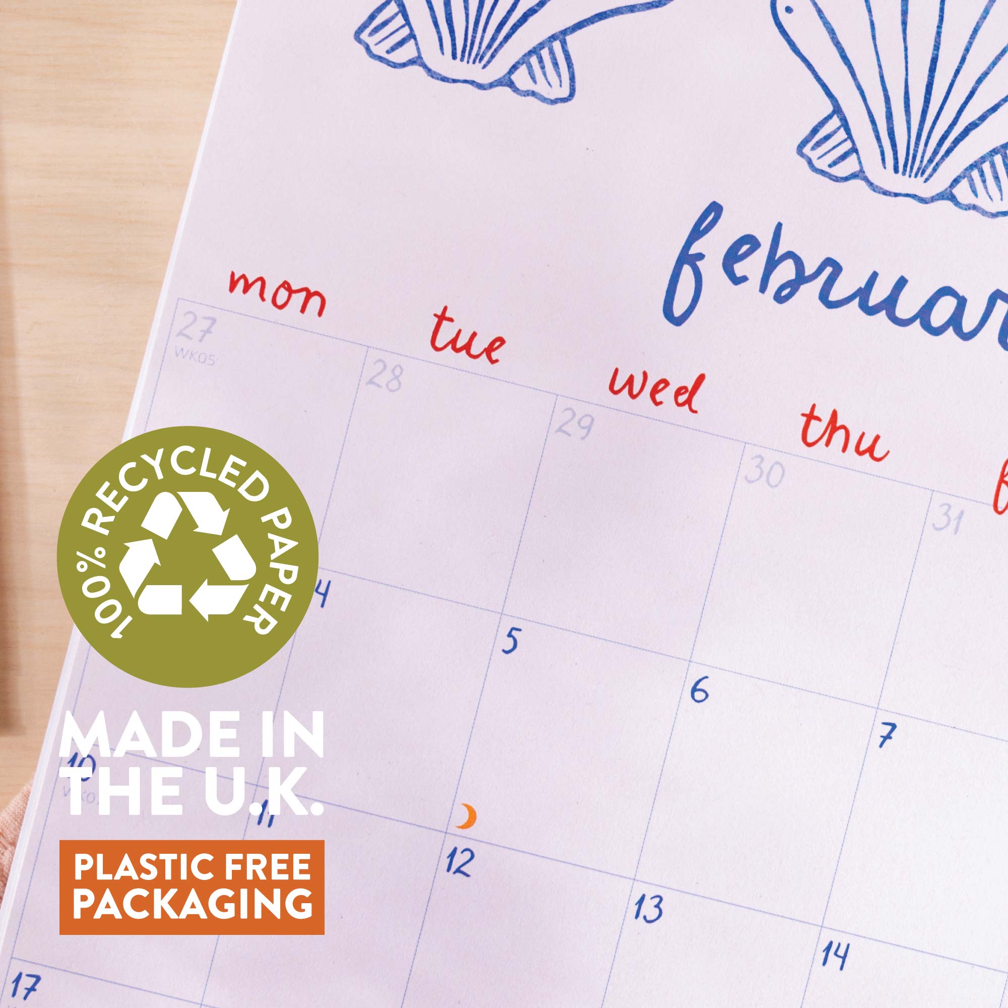 100% Recycled Paper Detail – Eco-Friendly Academic Year Calendar 2025–2026, Designed and Printed in the UK