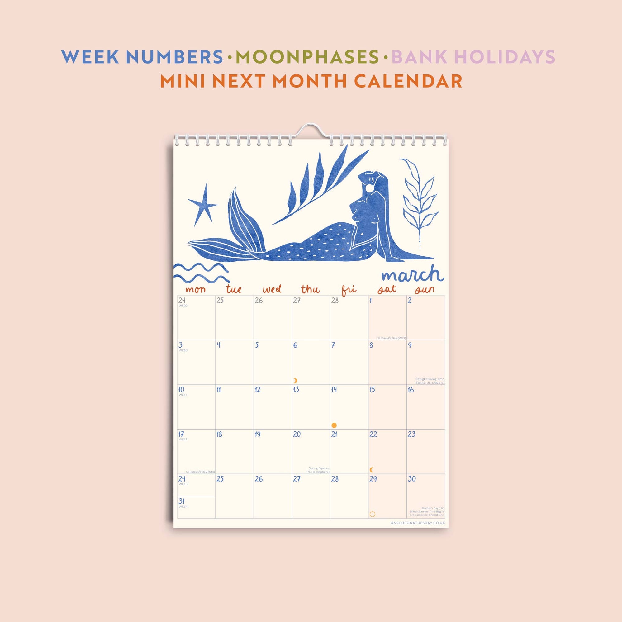 2025 Calendar | Ocean Mermaid | A4โ Good Tuesday