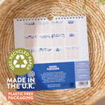 Undated perpetual birthday calendar featuring cobalt blue mermaid and ocean-inspired illustrations, perfect for birthdays and anniversaries.