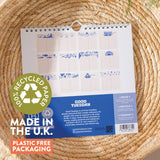 Undated perpetual birthday calendar featuring cobalt blue mermaid and ocean-inspired illustrations, perfect for birthdays and anniversaries.