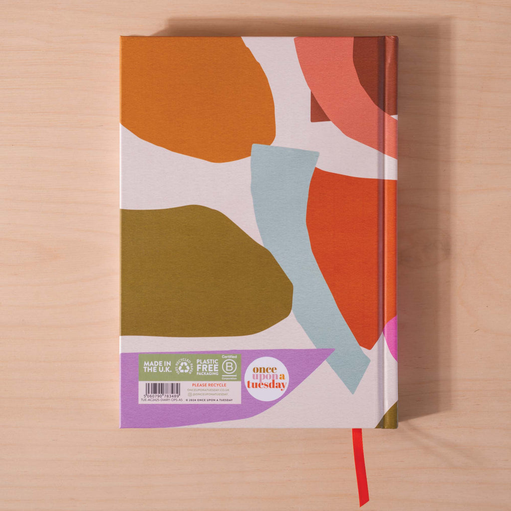 2024 - 2025 academic diary. Organic Paper Shapes. Week to view. A5, hardcover journel. 100% recycled paper. Made in the UK.