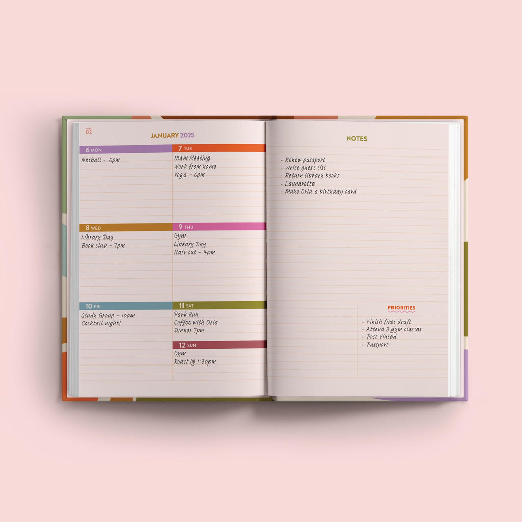 2025 week to view planner. annual diary. 100% recycled paper. made in the UK.