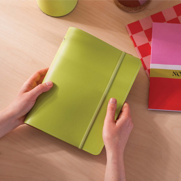 A5 filofax style refillable binder made from recycled leather. handmade in the UK.