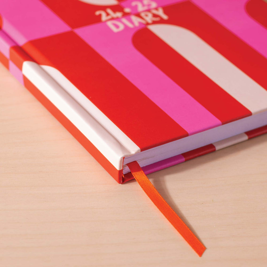 2024 - 2025 academic diary. Pink and Red Arches. Week to view. A5, hardcover journel. 100% recycled paper. Made in the UK.