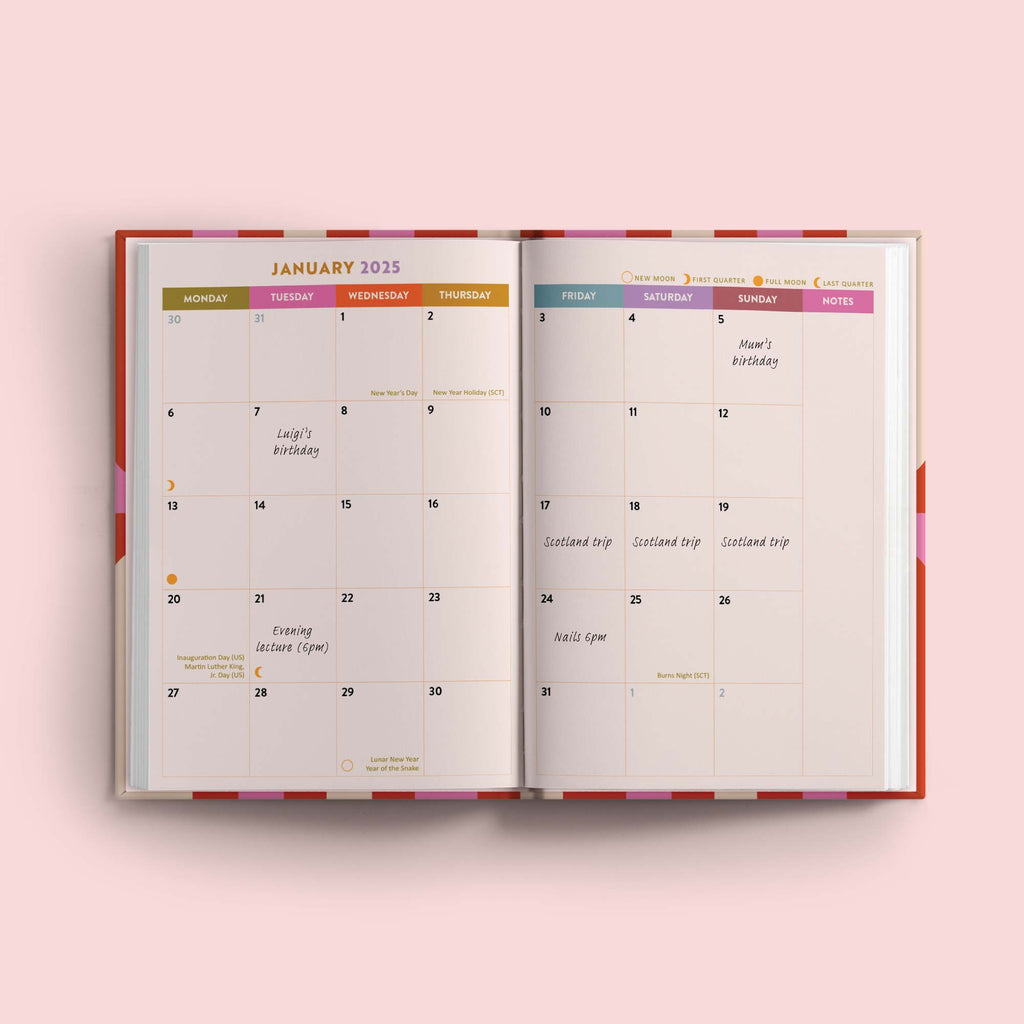 2025 week to view planner. annual diary. 100% recycled paper. made in the UK.