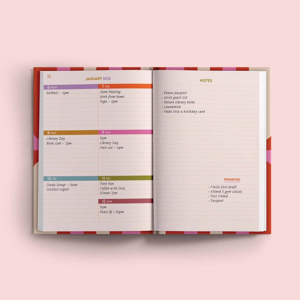 2025 week to view planner. annual diary. 100% recycled paper. made in the UK.