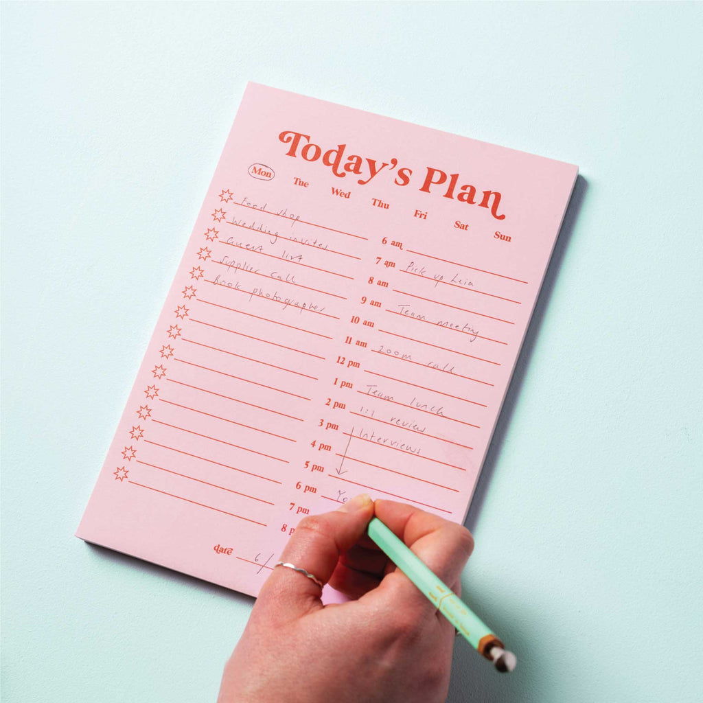 a5 daily planner pad with time blocking and to do list. 100% recycled paper. made in the UK.