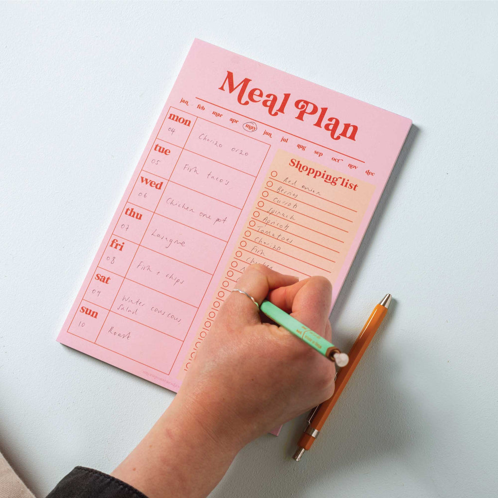 A5 Meal Planner and Shopping List. Pink & Red A5 Planner Pad. Ideal for planning a week of meals and preparing your shopping list.