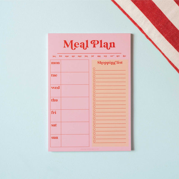 A5 Meal Planner and Shopping List. Pink & Red A5 Planner Pad. Ideal for planning a week of meals and preparing your shopping list.