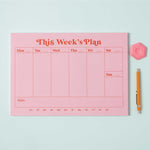 a4 vertical weekly planner in pink and red. 100% recycled paper. made in the UK. Magnetic Planner. Magnet Meal Planner. as featured by Drew Barrymore