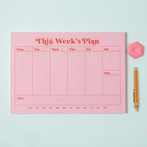 a4 vertical weekly planner in pink and red. 100% recycled paper. made in the UK. Magnetic Planner. Magnet Meal Planner. as featured by Drew Barrymore