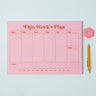 a4 vertical weekly planner in pink and red. 100% recycled paper. made in the UK. Magnetic Planner. Magnet Meal Planner. as featured by Drew Barrymore
