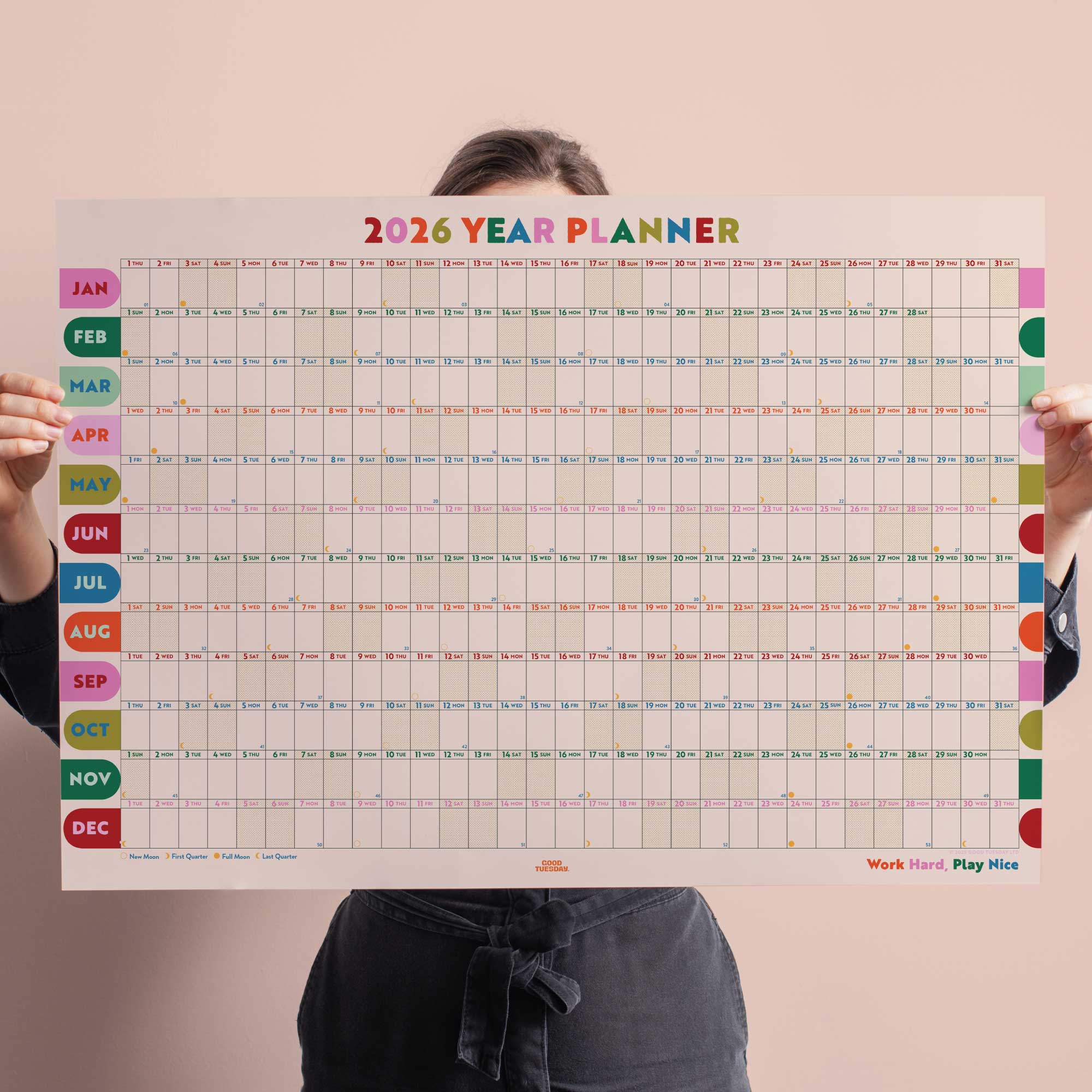 2026 year-at-a-glance wall planner in Play Nice Arches design