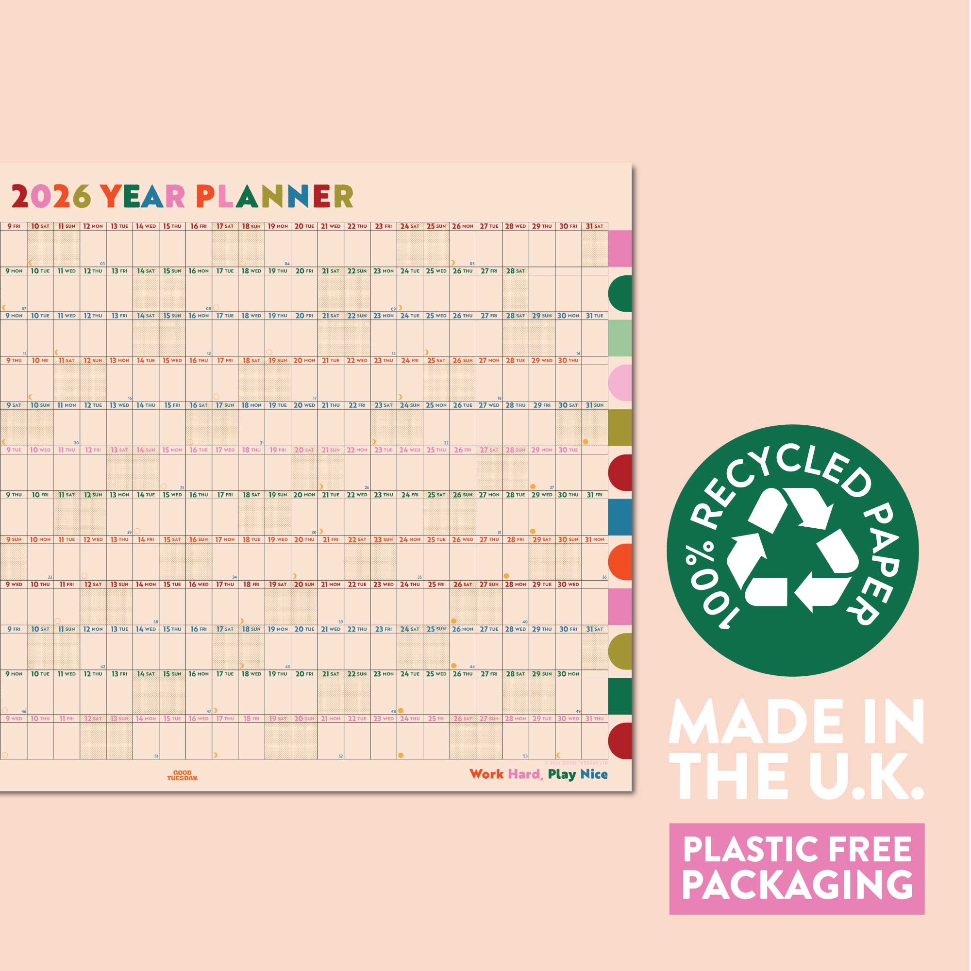 2026 planner printed on recycled paper with clear, easy-to-read layout