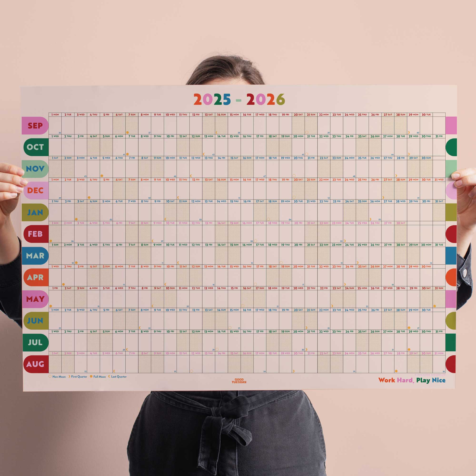 Academic year wall planner 2025–2026 with bold colour-blocked layout