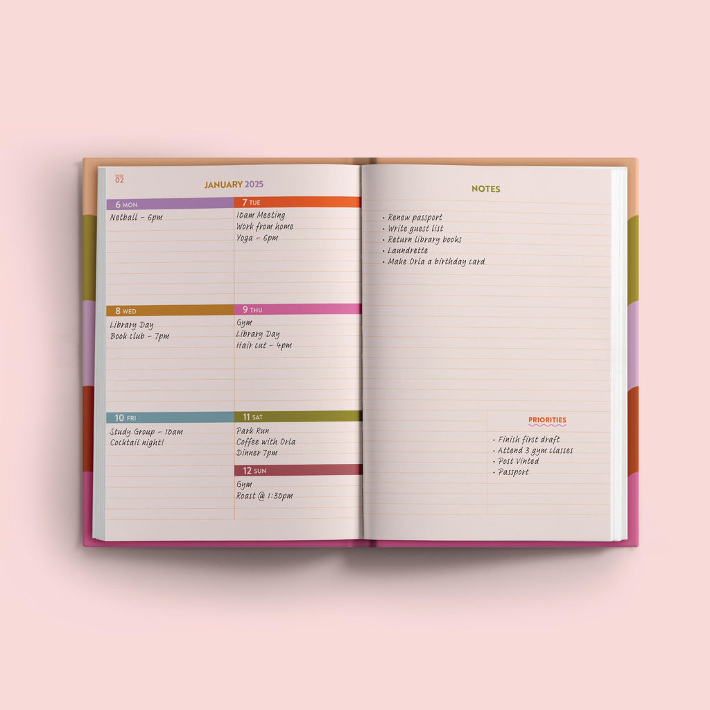 2025 week to view planner. annual diary. 100% recycled paper. made in the UK.