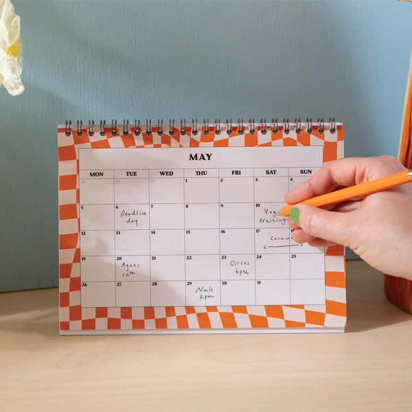 2025 A5 desk calendar in retro vibes. 100% Recycled paper and made in the UK.