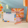 2025 A5 desk calendar in retro vibes. 100% Recycled paper and made in the UK.