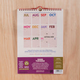 Back cover of the 2025–2026 Mid-Year A4 Wall Calendar – Simply Bright design with bold, colourful abstract artwork, printed on 100% recycled paper
