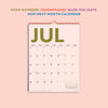 Detail shot of colourful calendar grid layout and type
