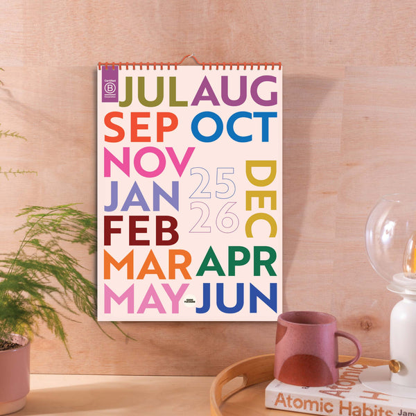 A4 Mid-Year Wall Calendar 2025–2026 cover design with bold typography