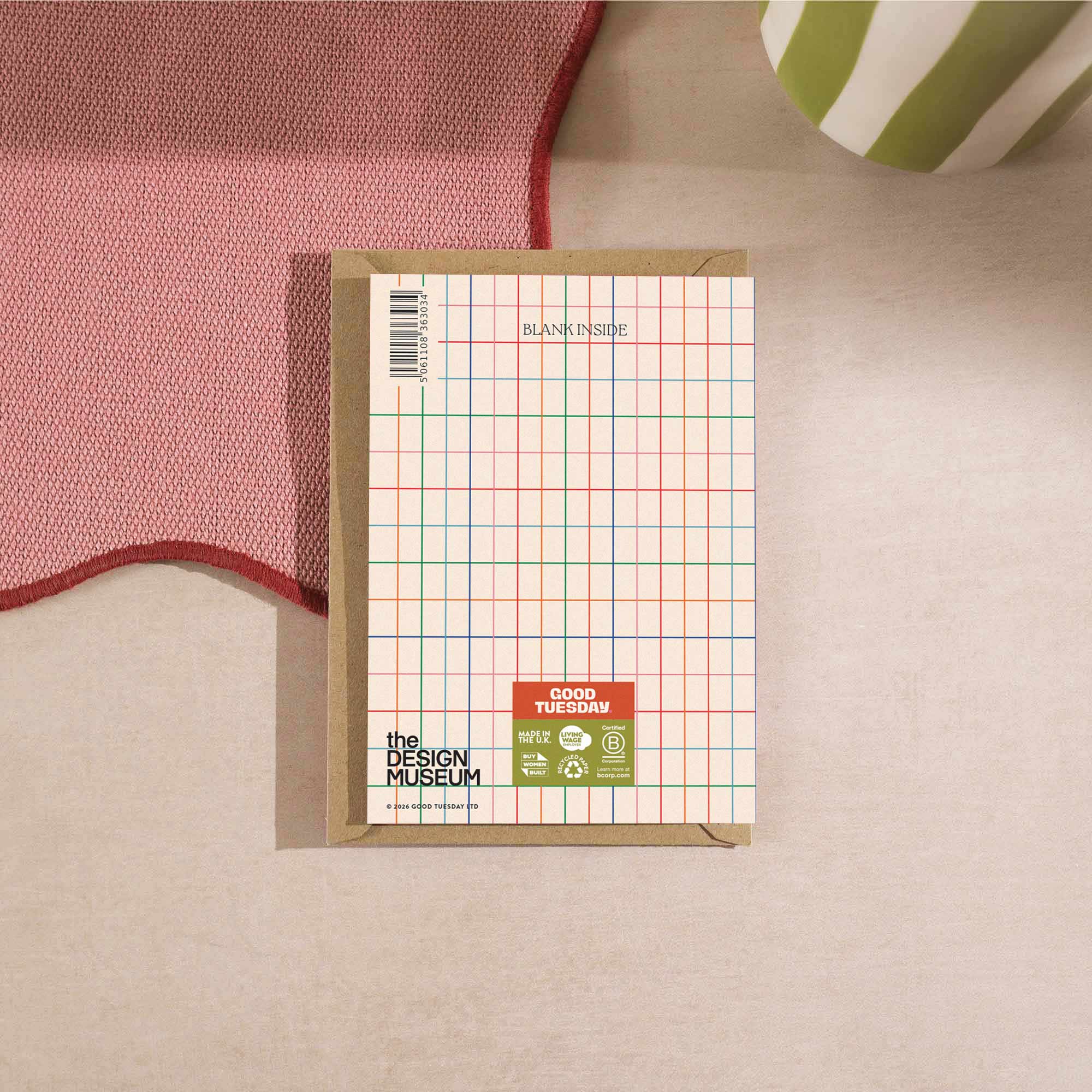 Starburst Design Museum birthday card, blank inside, with recycled kraft envelope