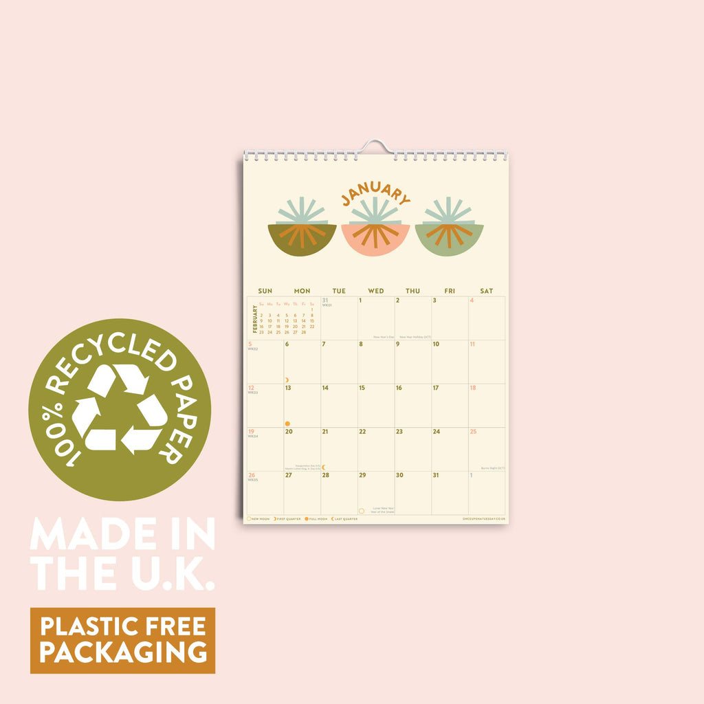 US letter approx calendar. 2025 planner. boho calendar. recycled paper planner