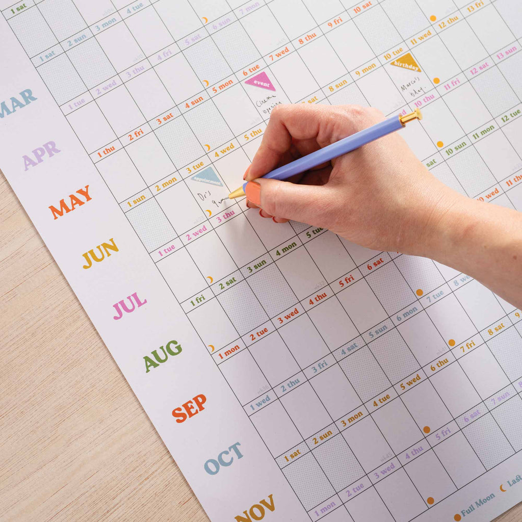 2025 year to view colourful wall planner. 100% recycled paper. home planner. wfh calendar. work planner.