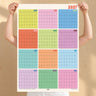 Extra-large 2027 wall planner with monthly grids for quarterly planning or monthly planning in bright rainbow colours and contrasting font. Grid for writing on. Moon phases showing. Week starts Monday. 