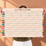 2027 year wall planner in contrasting retro-inspired colours with a large grid for writing. Modern design calendar