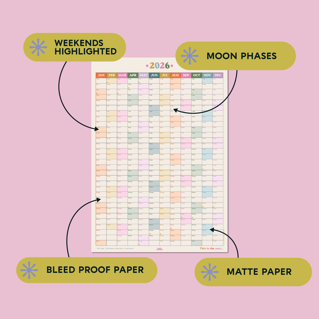 compact year planner. 12 month planner. recycled paper planner. year to view. 2026 calendar