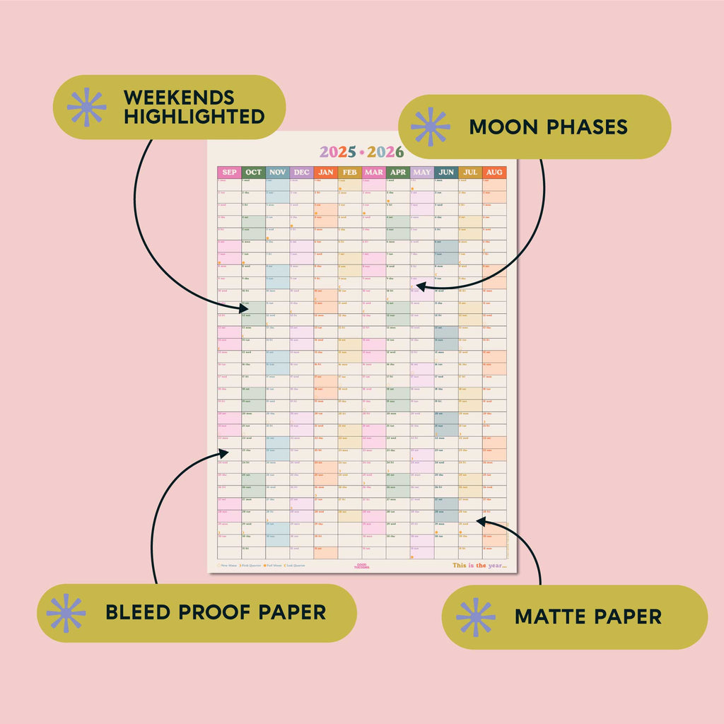 2025 - 2026 back to school planner. academic year wall planner. 12 month planner. teacher planner. student planner.