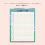 Monthly view showing 5 columns for family schedules and key dates