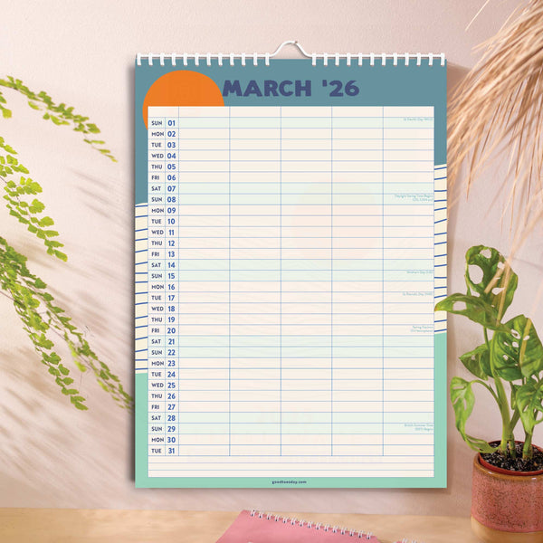 Monthly view showing 5 columns for family schedules and key dates