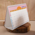 Close-up of monthly layout in the 2025–2026 Ocean Tidal Waves Desk Calendar, showcasing week numbers and spacious date boxes