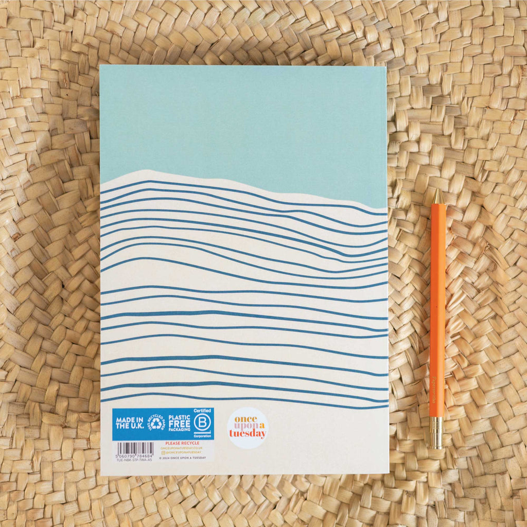 a5 lined notebook - tidal line illustrations. 100% recycled paper notebook. made in the UK. ocean inspired