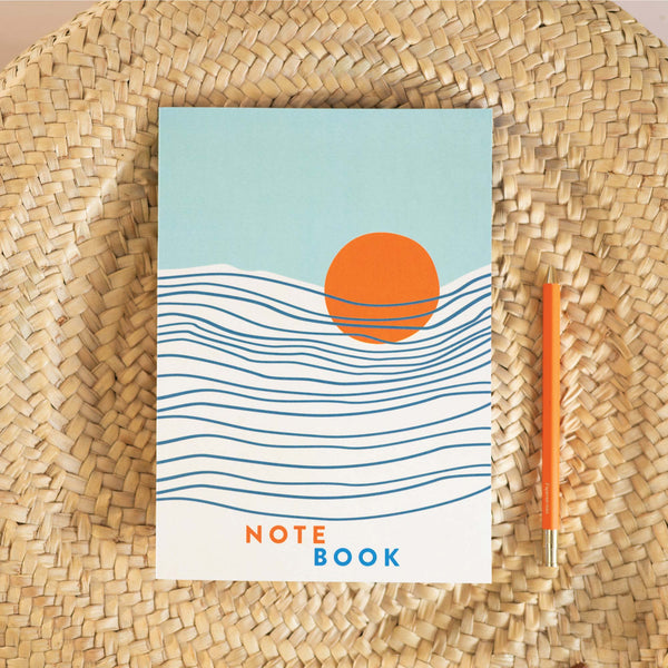 a5 lined notebook - tidal line illustrations. 100% recycled paper notebook. made in the UK. ocean inspired