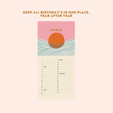 Undated Perpetual Birthday Calendar. Tidal Waves. Lined Art. 100% Recycled Paper and Made in the UK.