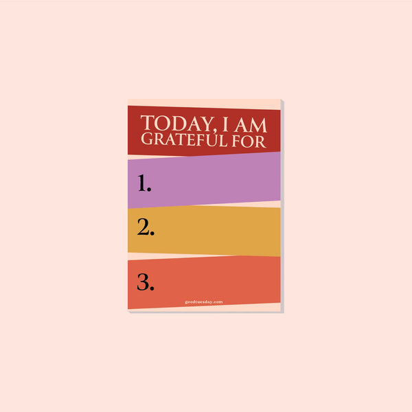 daily gratitude. 3 good things. a6 notepad. 100% recycled paper.