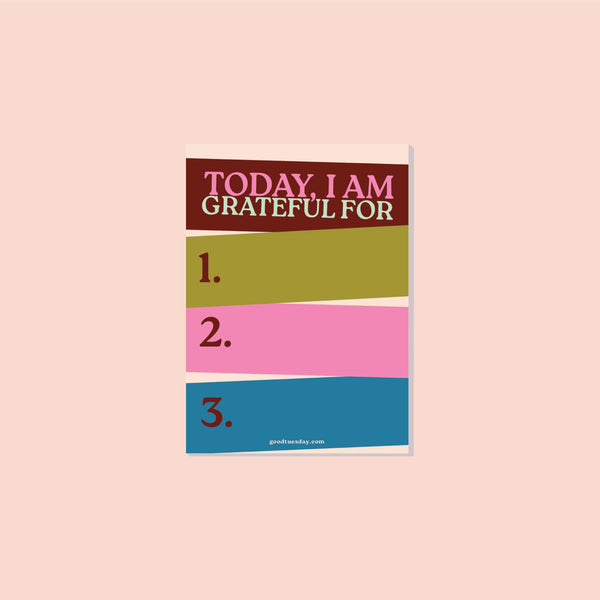 daily gratitude. 3 good things. a6 notepad. 100% recycled paper.