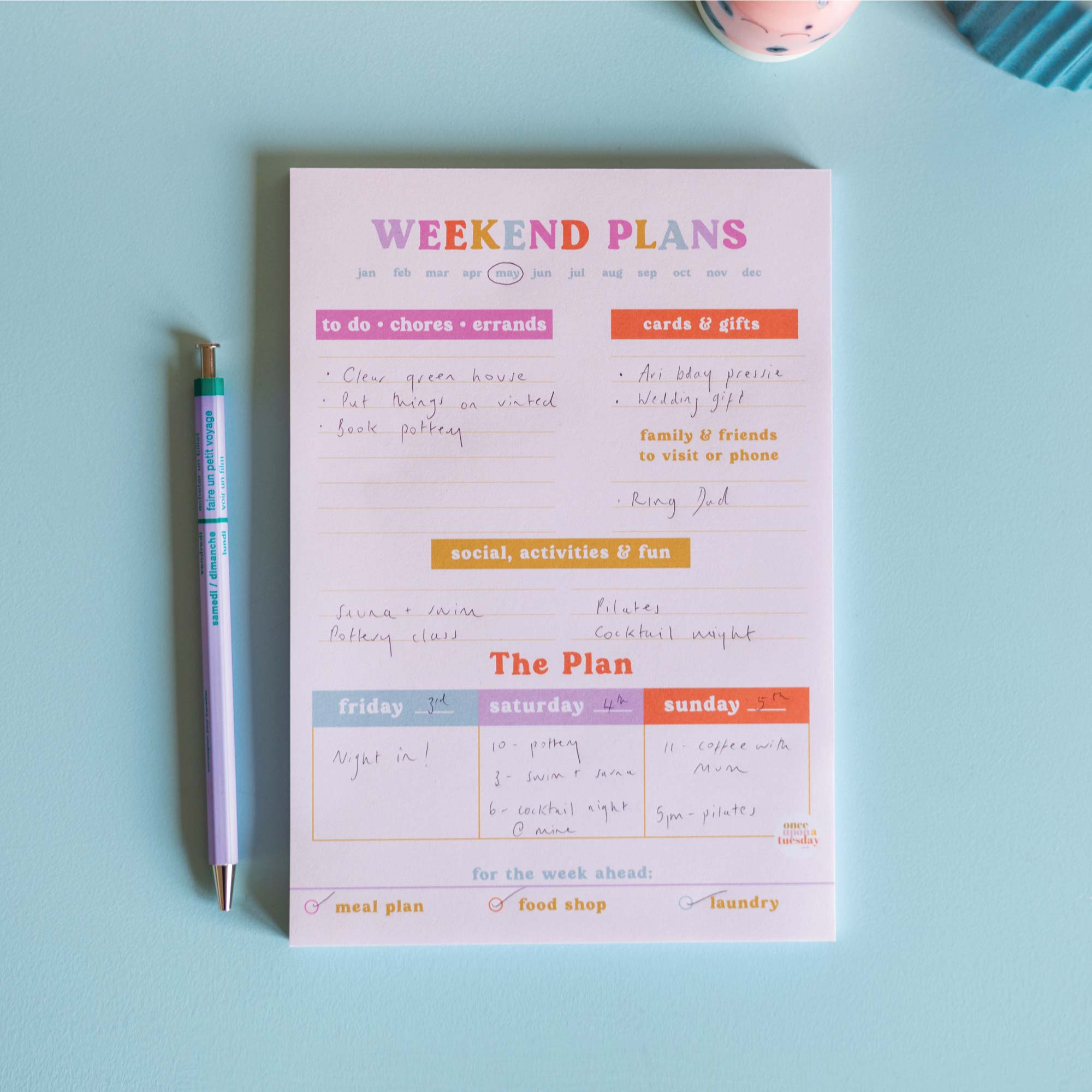 A5 planner pad. plan out your weekends. 100% recycled paper. weekend planner. weekly planner