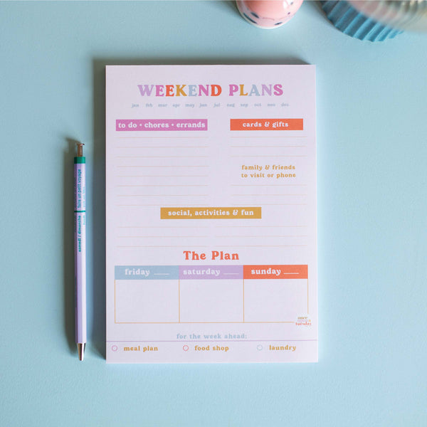 A5 planner pad. plan out your weekends. 100% recycled paper. weekend planner. weekly planner