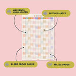 academic 2025 - 2026 year wall planner in pastel. portrait planner. 100% recycled paper