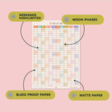 academic 2025 - 2026 year wall planner in pastel. portrait planner. 100% recycled paper